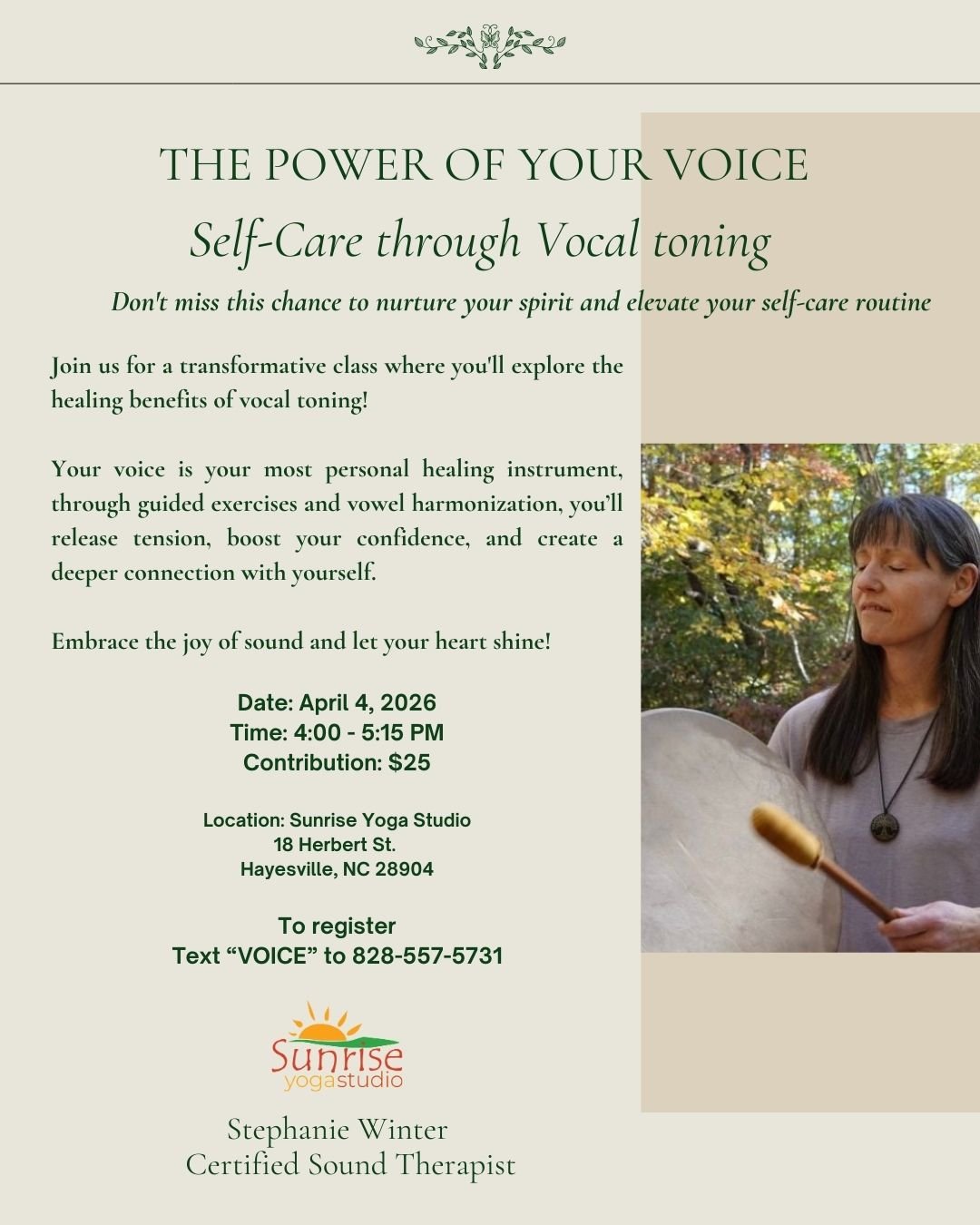 flyer : The Power of Your Voice Self-Care through Vocal Toning